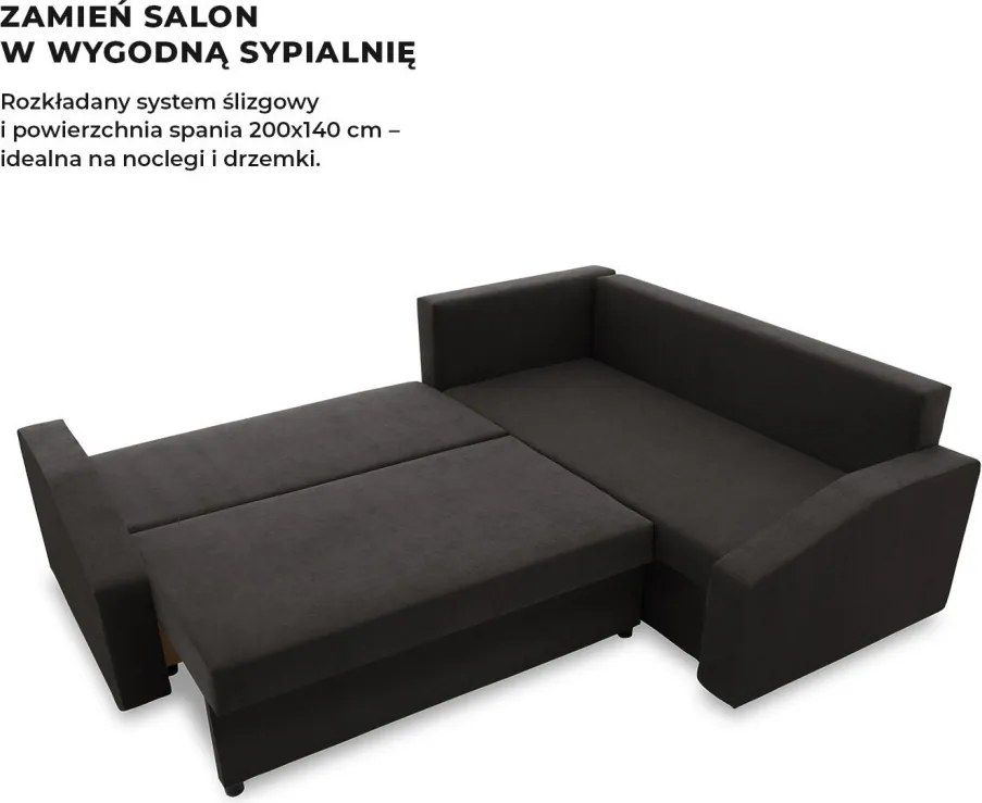 Grande Plus sarokkanapé, jobboldali, szövet anyag, fekete