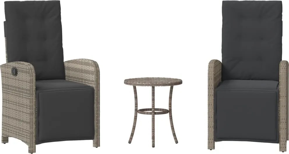 vidaXL 3 részes szürke polyrattan bisztrógarnitúra párnákkal