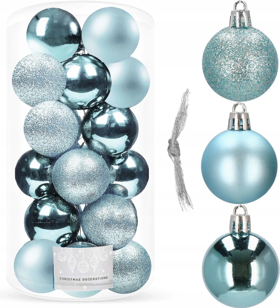 20x Karácsonyfa Bombák 4cm Kék Törhetetlen Karácsonyfa Dísz Szett