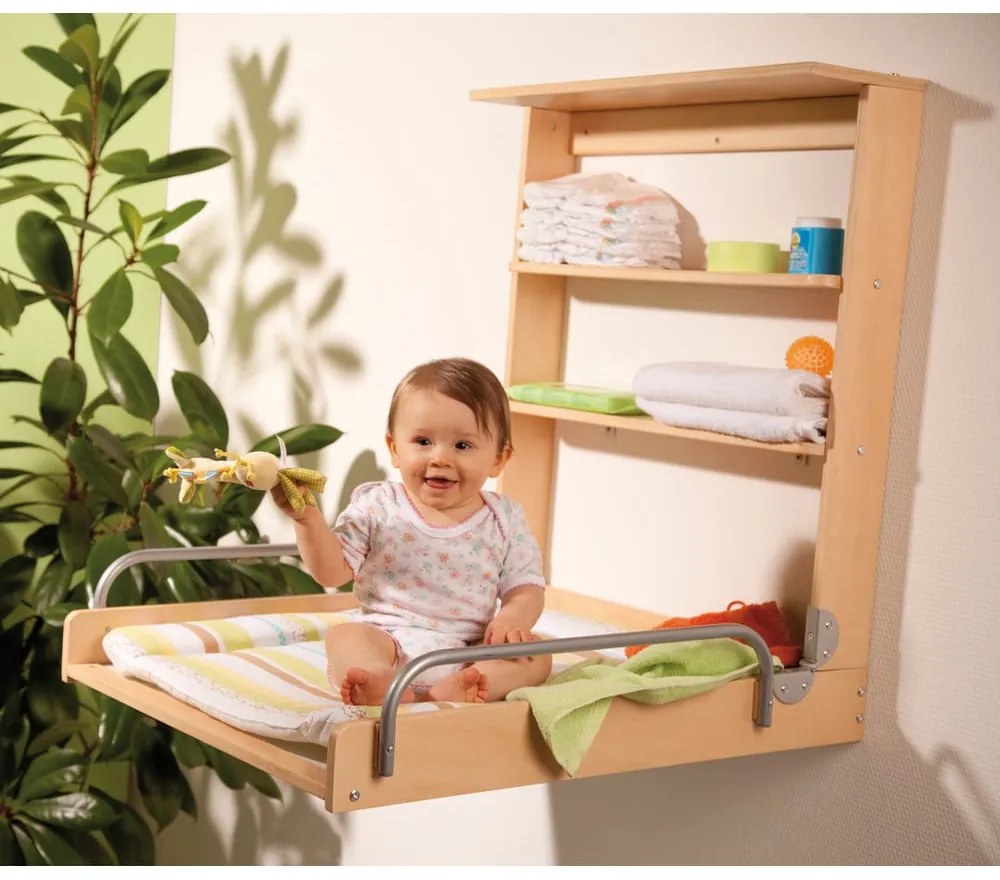 Natúr színű fali pelenkázó bükkfa dekorral Dschungelbaby – Roba