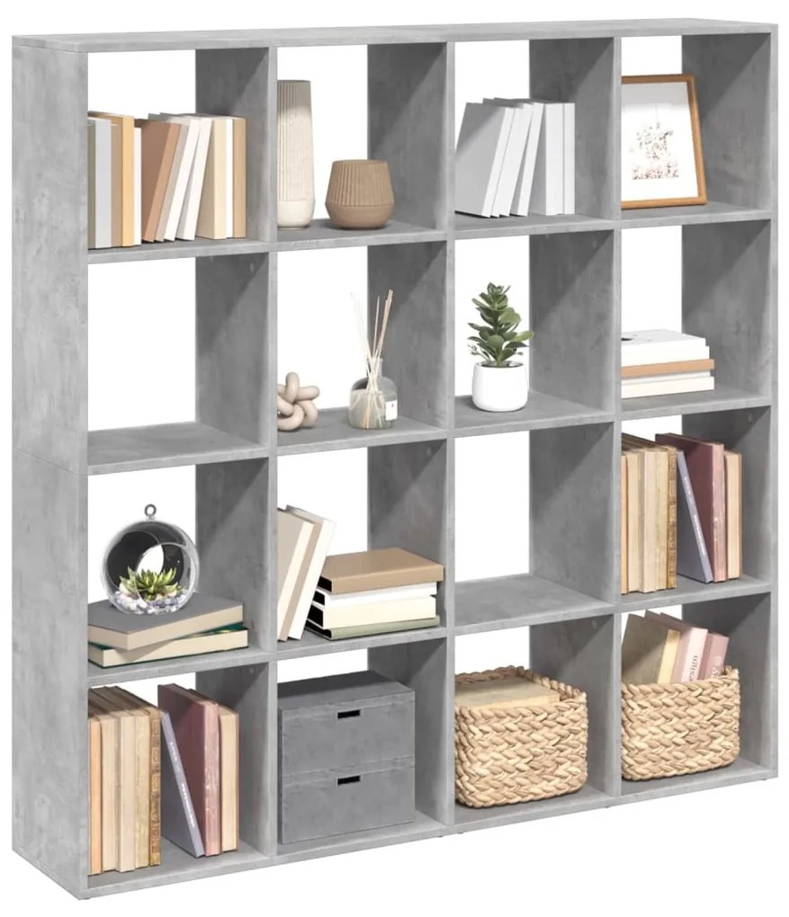 betonszürke szerelt fa könyvszekrény 137,5 x 29 x 137,5 cm