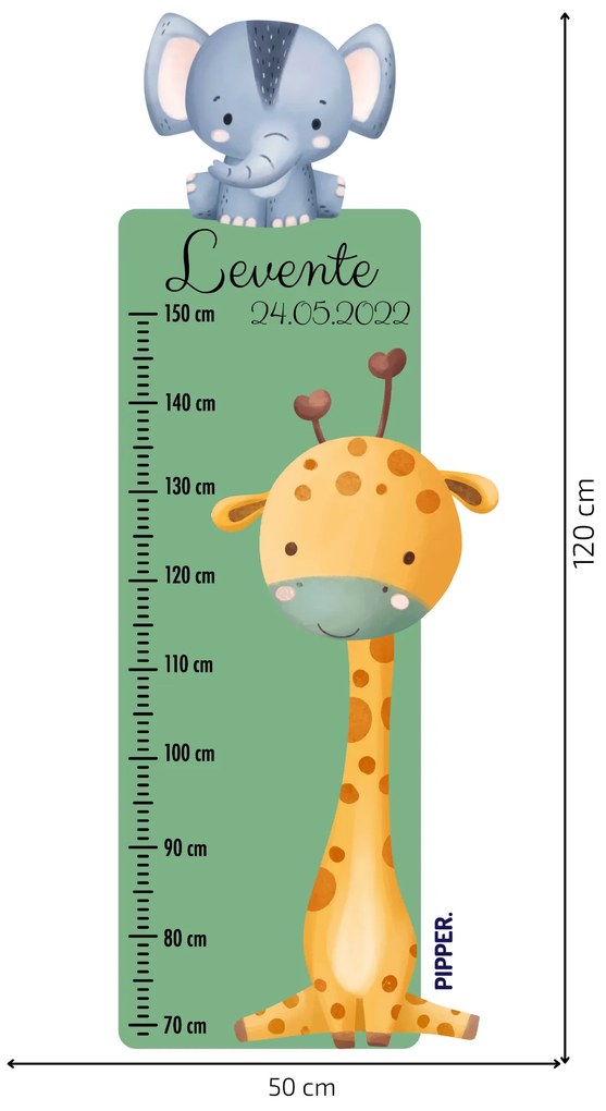 PIPPER. Textil falmatrica "Gyermek magasságmérő névvel - Szafari"