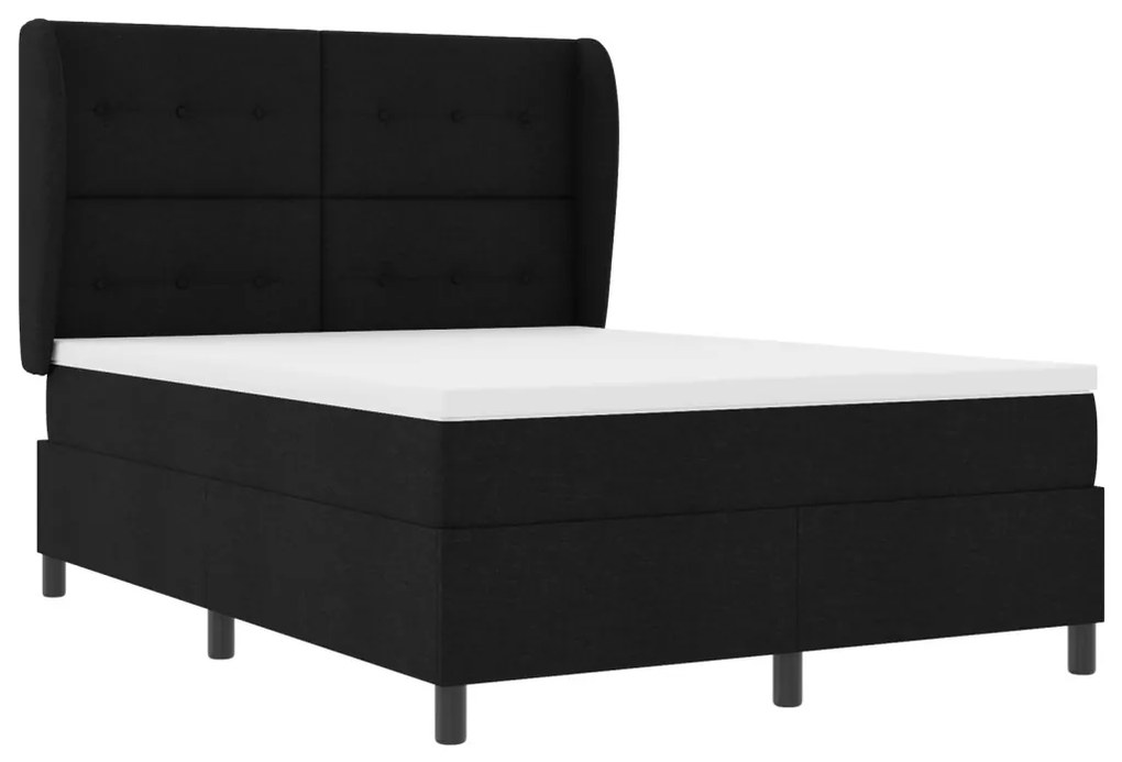 Boxspring Ágy Matraccal Fekete színben, 140x200 cm Szövet