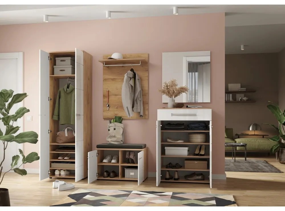 Fehér-natúr színű cipőtartó tölgyfa dekorral Aledo – Germania