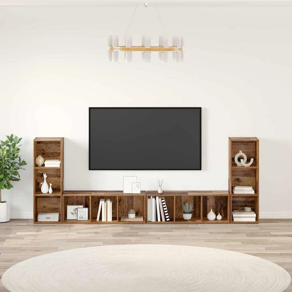 TV szekrény 4 pcs Régi fa 37 x 35 x 107.5 cm Műanyag Fa