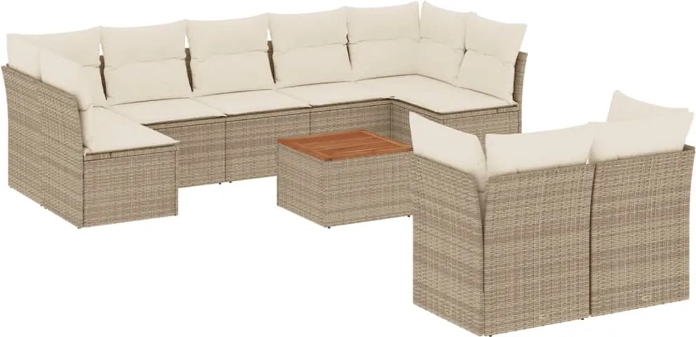 vidaXL 10 részes bézs polyrattan kerti ülőgarnitúra párnával