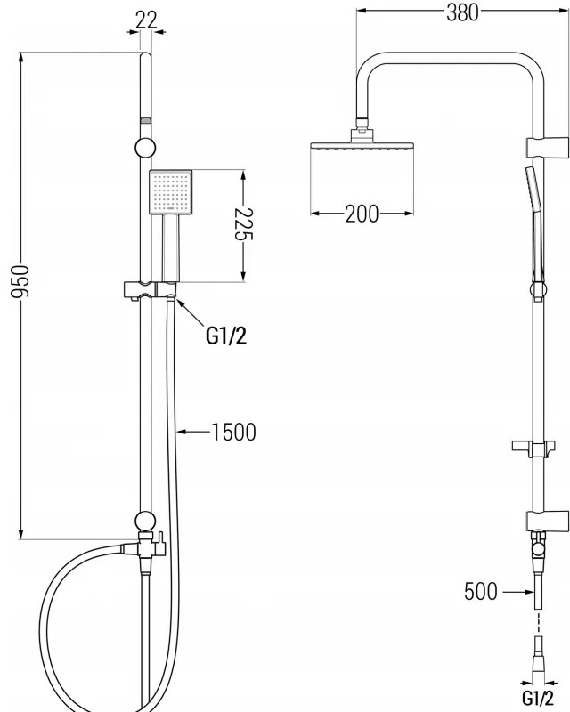Mexen Tord zuhanygarnitúra esőzuhannyal + Caro zuhanycsaptelep, króm, 746640200-00