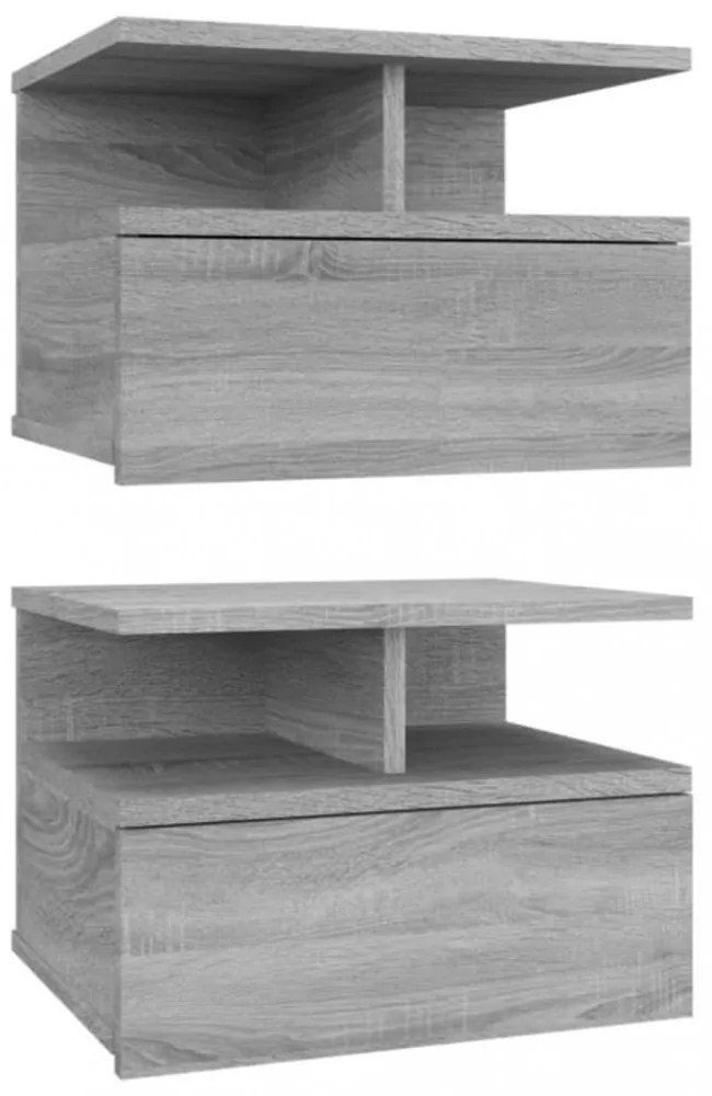 2 db szürke sonoma szerelt fa fali éjjeliszekrény 40x31x27 cm