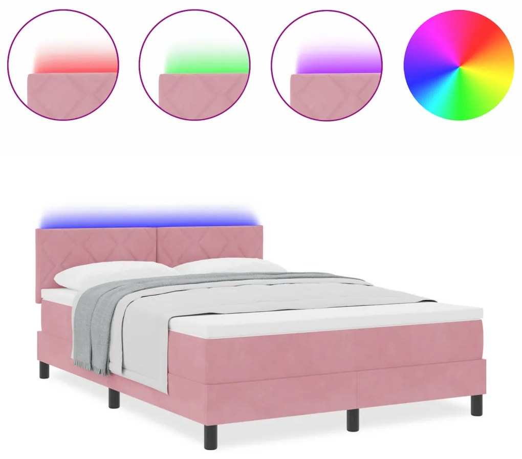 Boxspring Ágy Mattal & LED Rózsaszín 160x200 cm Bársony