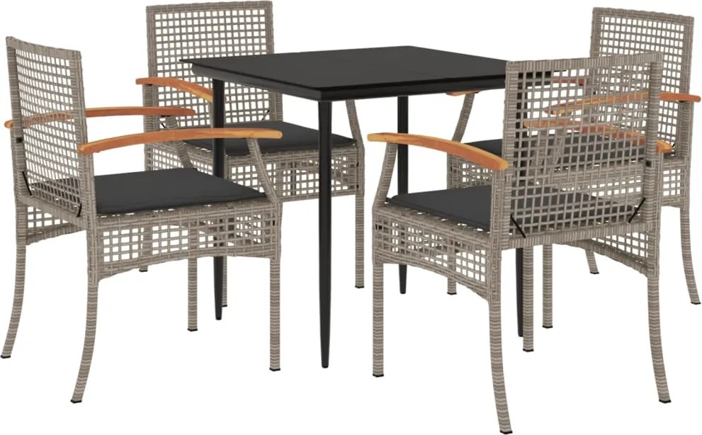 vidaXL 5 részes szürke polyrattan kerti étkezőgarnitúra párnával