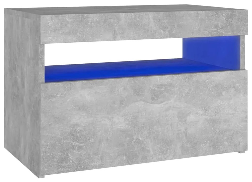 Betonszürke éjjeliszekrény LED-lámpákkal 60 x 35 x 40 cm