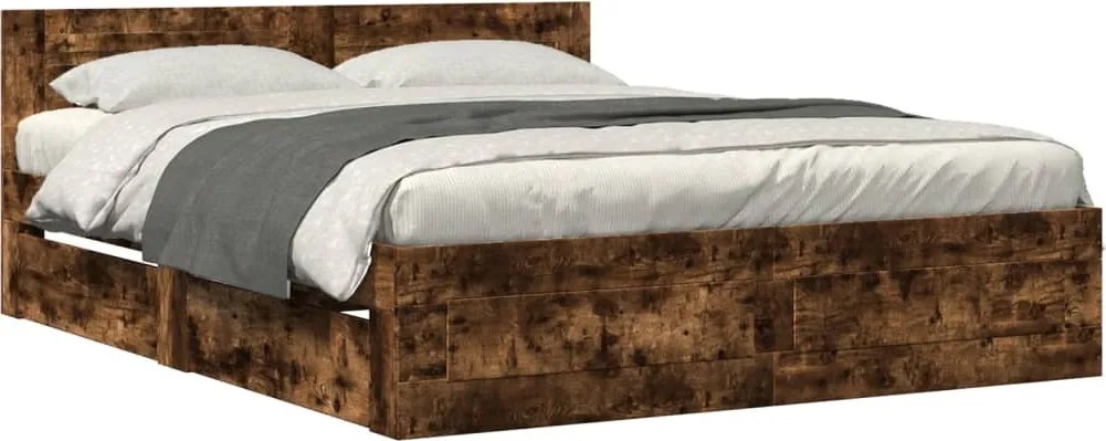 vidaXL füstös tölgy színű szerelt fa ágykeret fejtámlával 160x200 cm