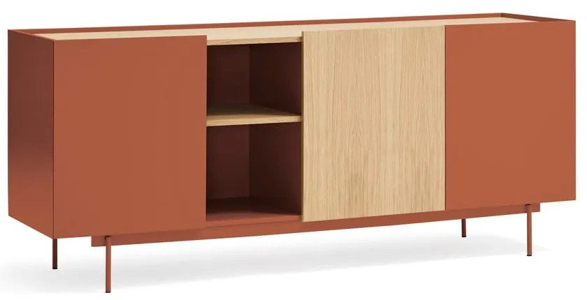 Téglavörös-natúr színű alacsony komód tölgyfa dekorral 180x78 cm Otto – Teulat