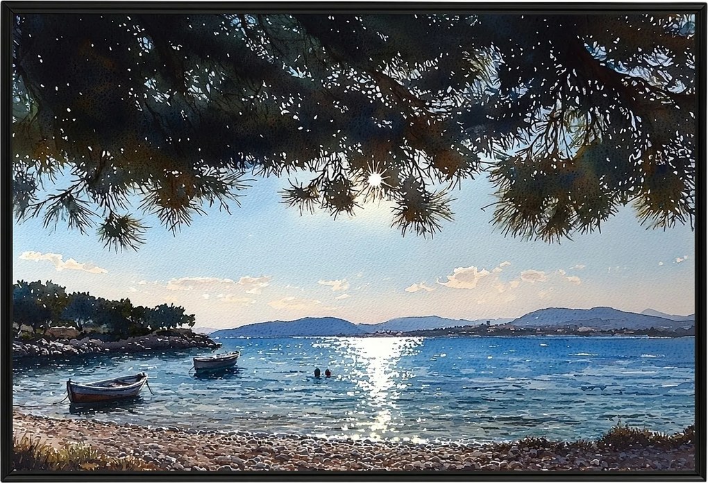 Poszter Keret Alumínium Tájkép Horvátország Ciovo Tengerpart Nap 60x40