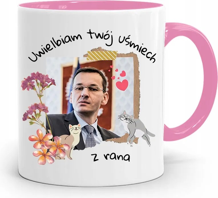 Rózsaszín Politikai Bögre Mateusz Morawiecki Miniszterelnök fényképes nyomtatással