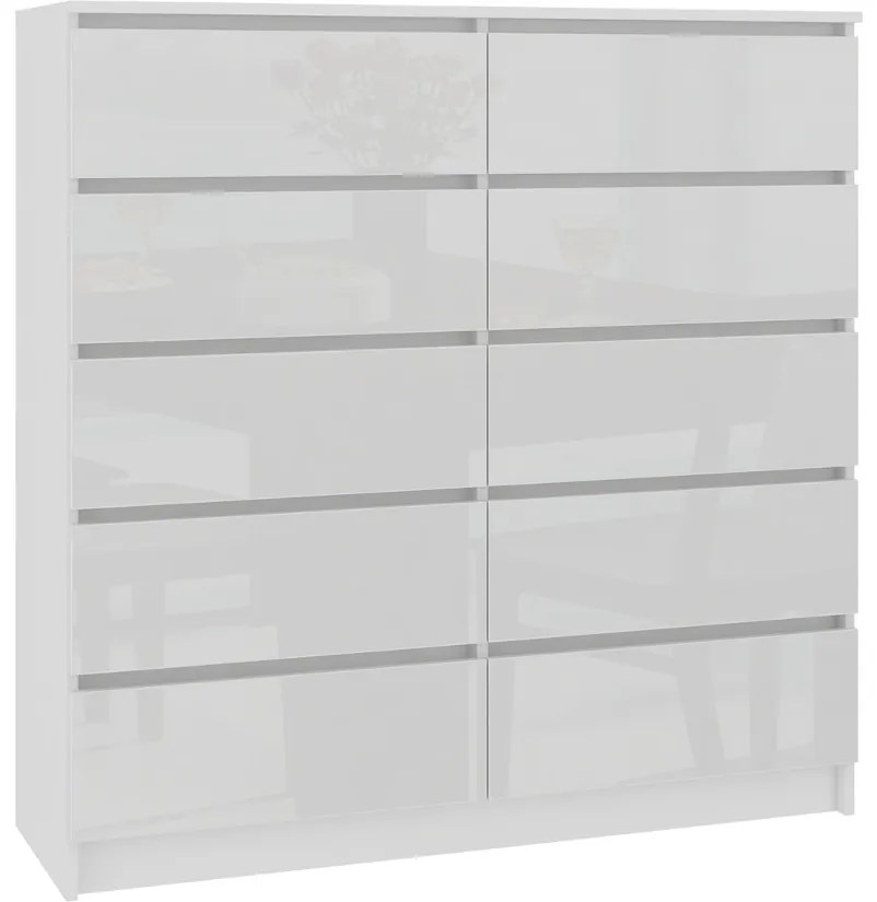 ARMARIA K160 10SZ komód, 160x121x40, fehér/magasfényű fekete