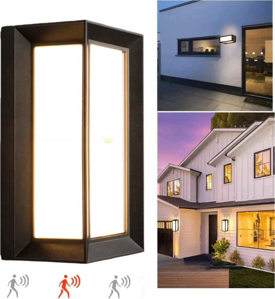 Kültéri Led Fali Lámpa Bejárati Ajtó Fölé IP65 mozgásérzékelővel