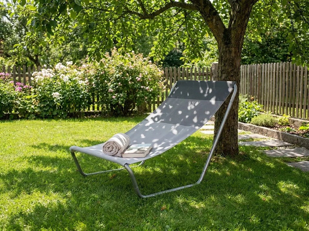 Összecsukható tengerparti napozóágy SAND, szürke csíkos