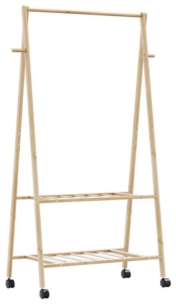 bambusz ruhaállvány polcokkal és kerekekkel 96x45,5x155,5 cm