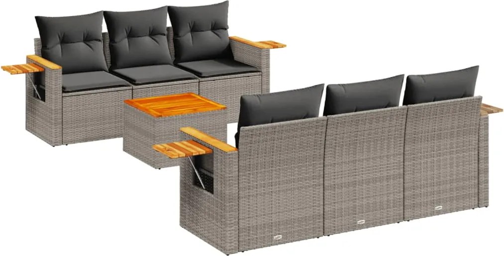 vidaXL 7 részes szürke polyrattan kerti ülőgarnitúra párnákkal