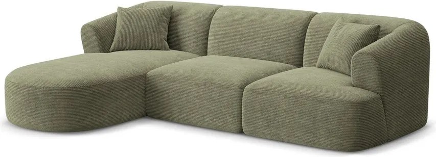 Zöld kordbársony sarokkanapé (bal oldali-heverő résszel) Campi – Cosmopolitan Design