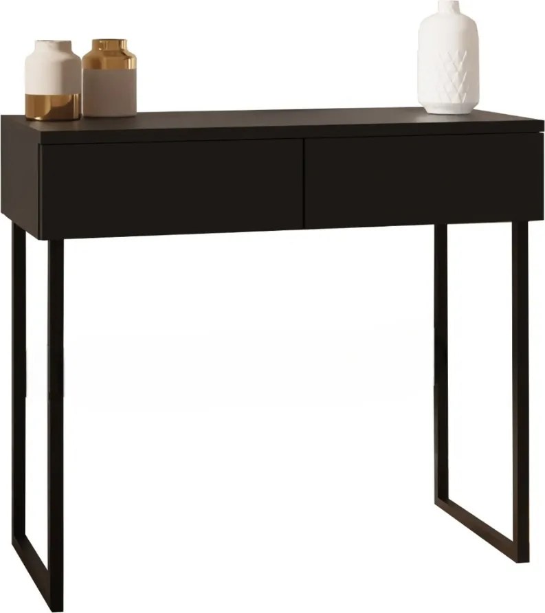Fésülködőasztal, lábas komód, két fiókkal, fekete, 80cm széles