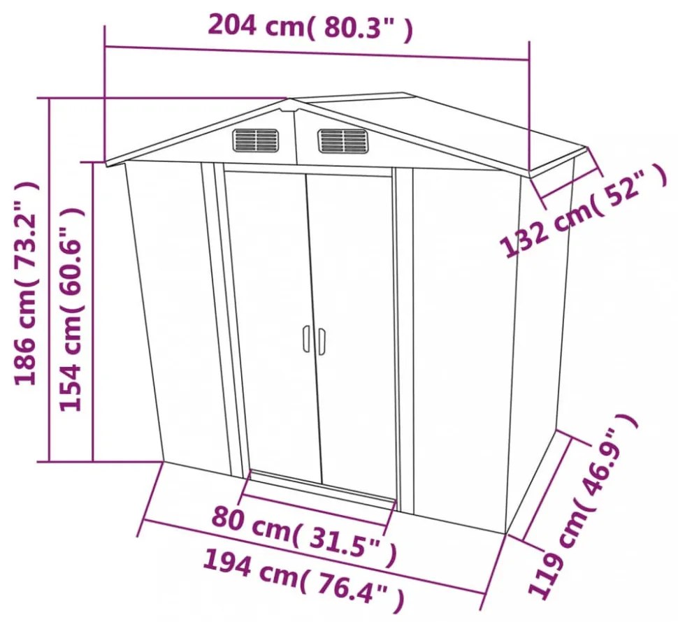zöld fém kerti fészer 204 x 132 x 186 cm