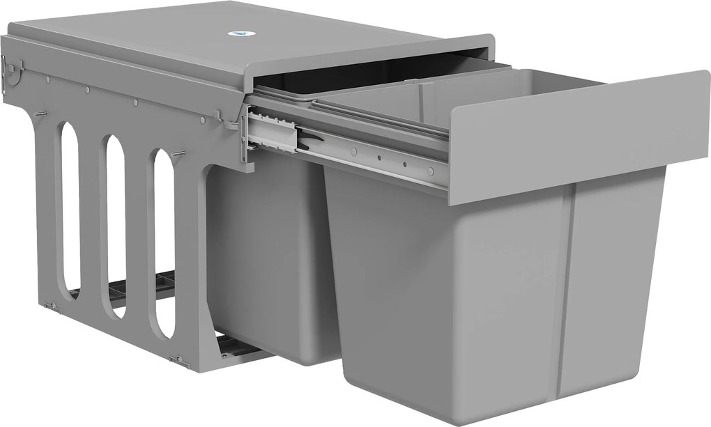 HOMCOM konyhaszekrény alá szerelhető kihúzható szemetes – 2 x 15 l levehető vödör (össz.: 30 l), lágyzár | Aosom