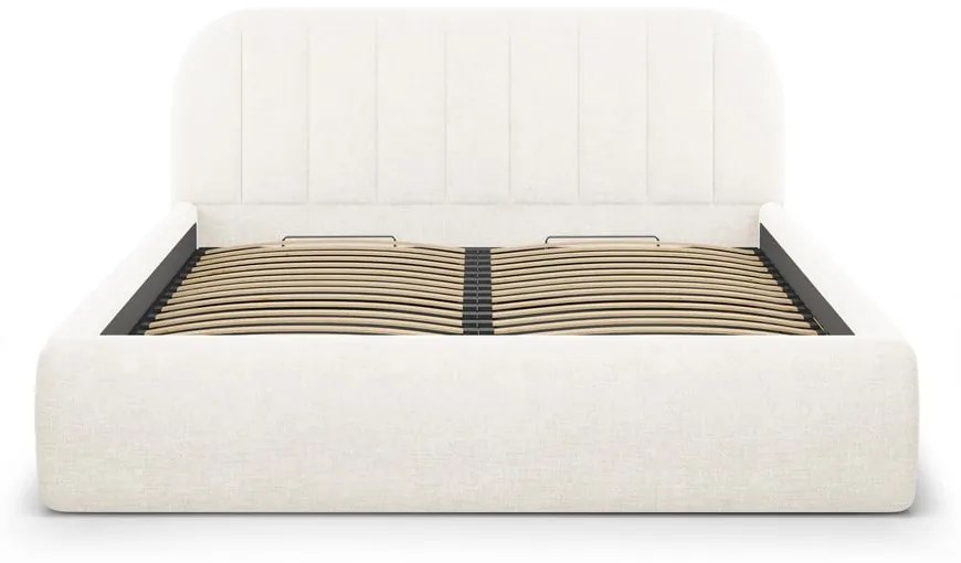 Elefántcsont színű kárpitozott ágyneműtartós franciaágy ágyráccsal 180x200 cm Juno – Windsor &amp; Co Sofas