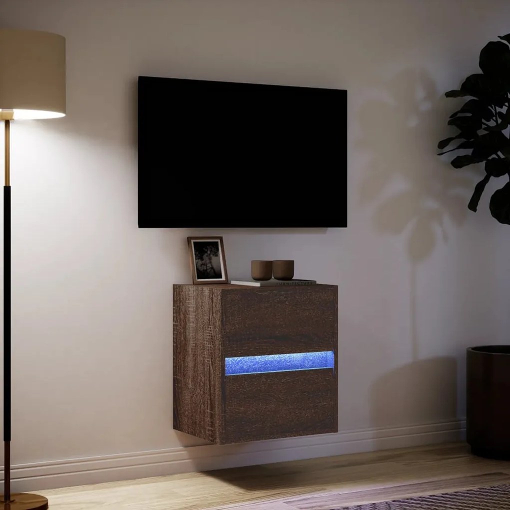 barna tölgyszínű fali TV-szekrény LED-del 41 x 31 x 45 cm