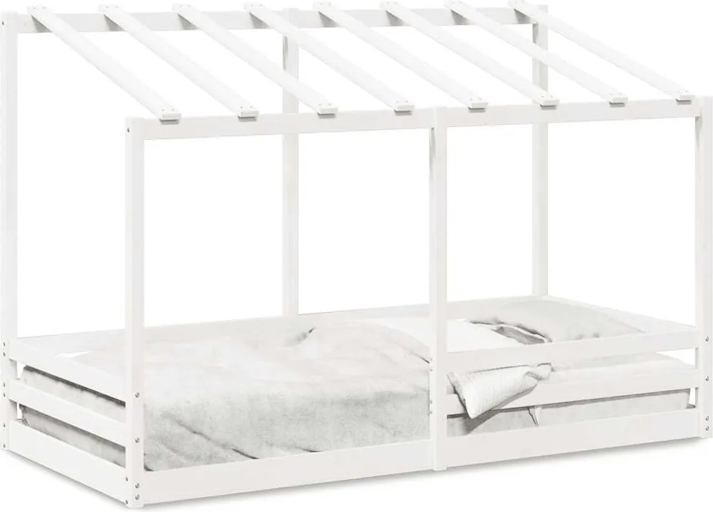 vidaXL fehér tömör fenyőfa gyerekágy tetővel 100 x 200 cm
