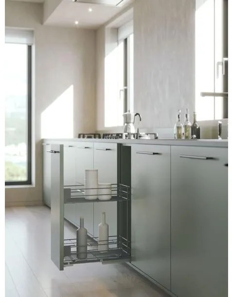 Konyhai fémrács, 300mm, fenéklapra szerelhető, antracit, teljes kihúzás, csillapított záródás, rejtett fióksín, 2 kosár SIGE, Green Line 003