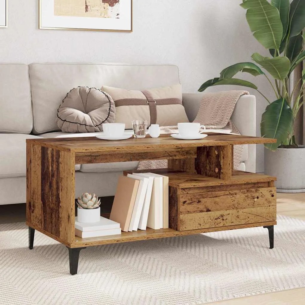Dohányzóasztal with Drawer Régi fa 90 x 49 x 45 cm Faanyag