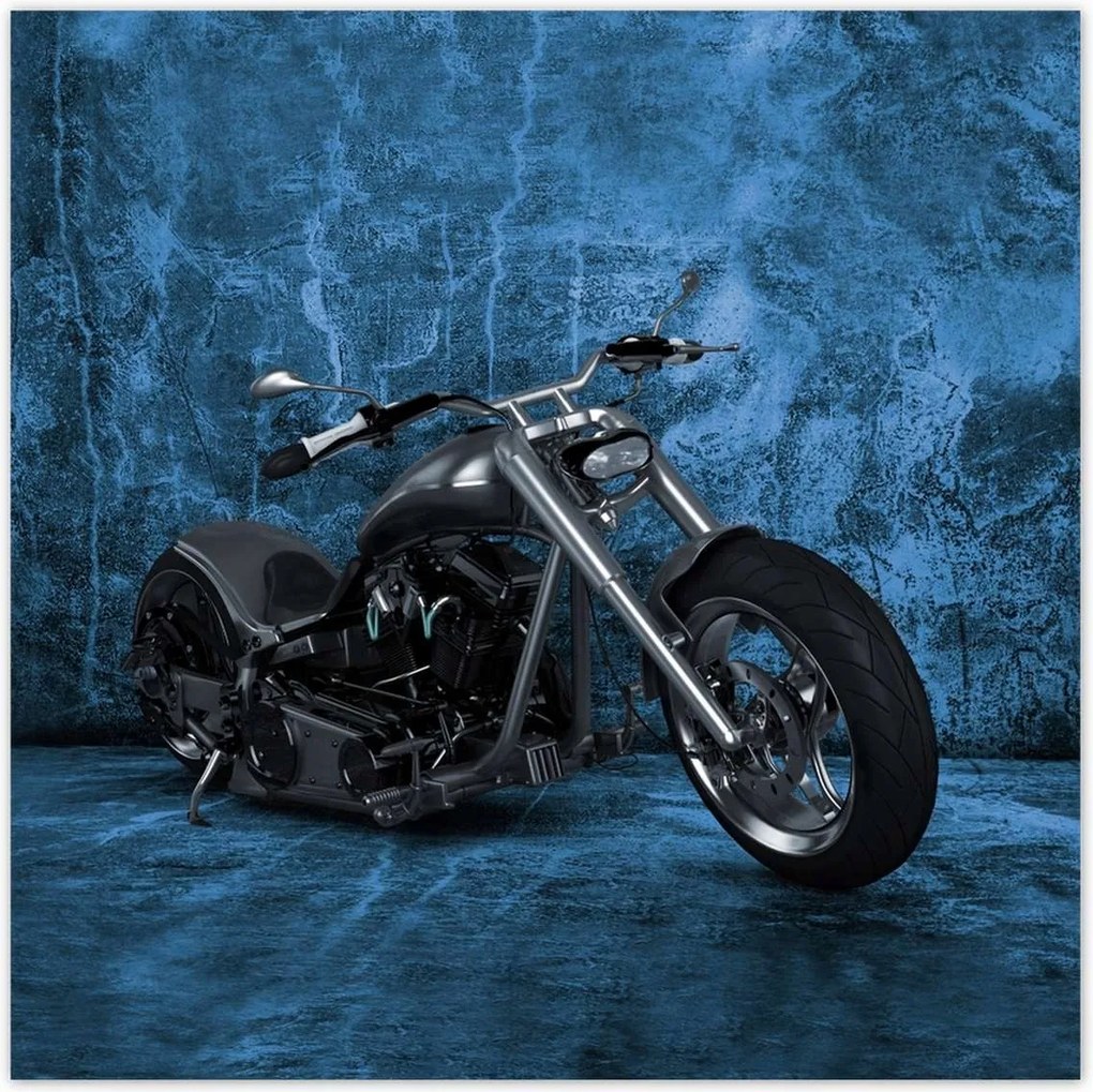 Poszterek 100x100 Kék fal Motorkerékpár