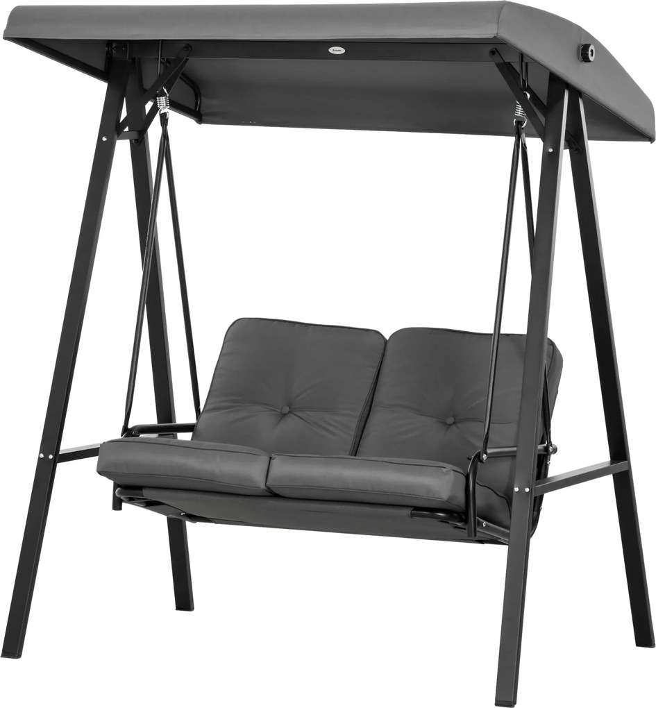 Outsunny Hollywood 2-Személyes Kerti Hinta Állítható Napernyővel, Hinta Pad, 220 kg Teherbírás, Kerti Napozó, 145 x 116 x 172 cm, Sötétszürke | Aosom