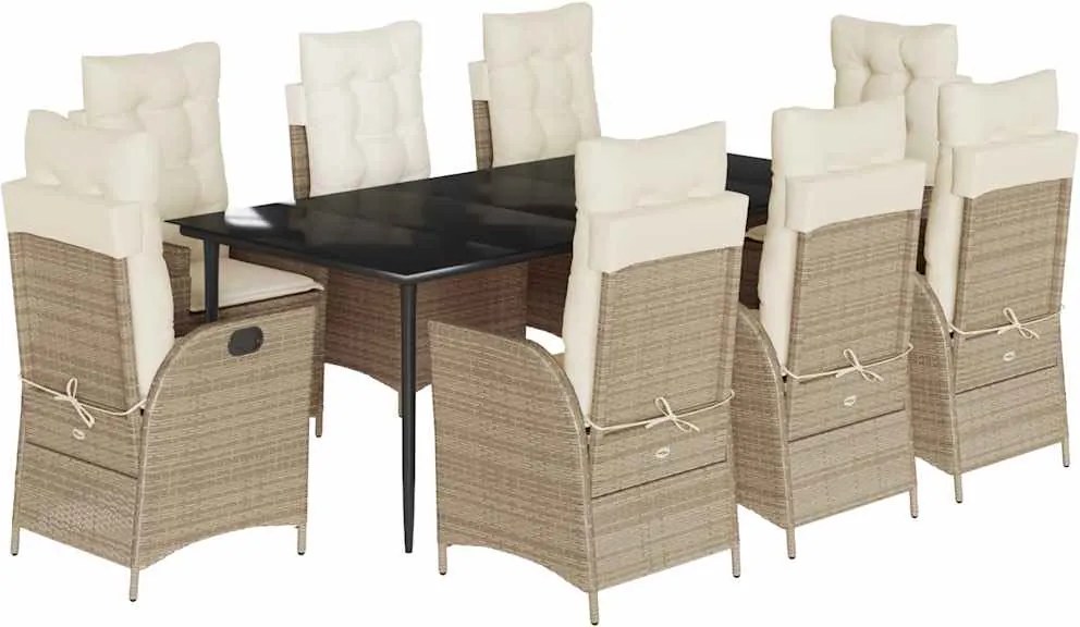 vidaXL 9 részes bézs polyrattan kerti étkezőgarnitúra párnákkal