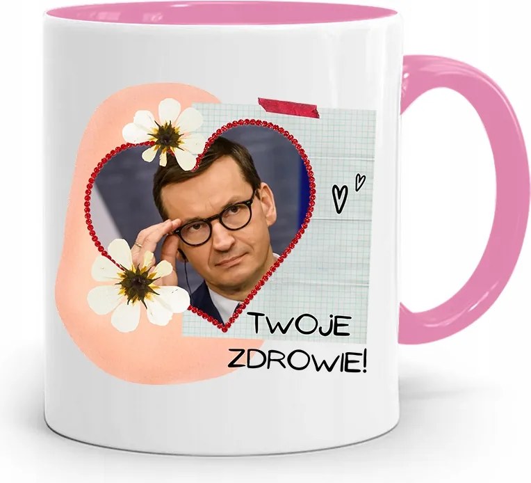 Rózsaszín Politikai Bögre Mateusz Morawiecki Miniszterelnök fényképes nyomtatással