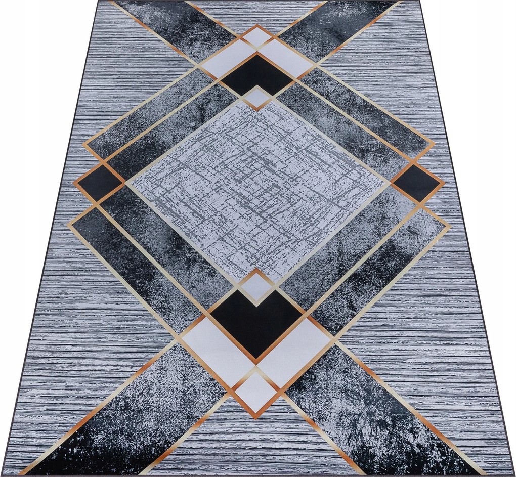 Nappali Szőnyeg 160x220 CM Szürke Arany Modern Geometrikus Szobaszőnyeg Bcf