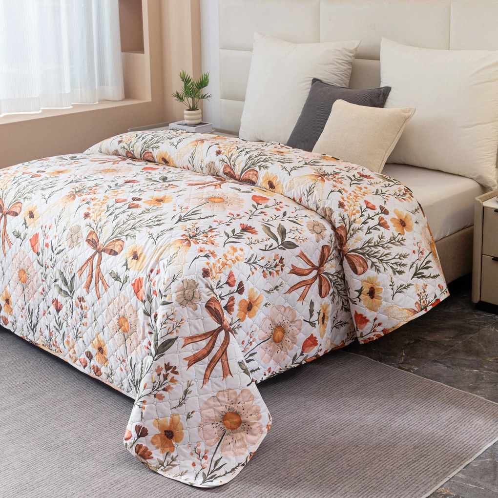 Ágytakaró FLORAL RIBBON, krémszínű Méret: 220 x 240 cm