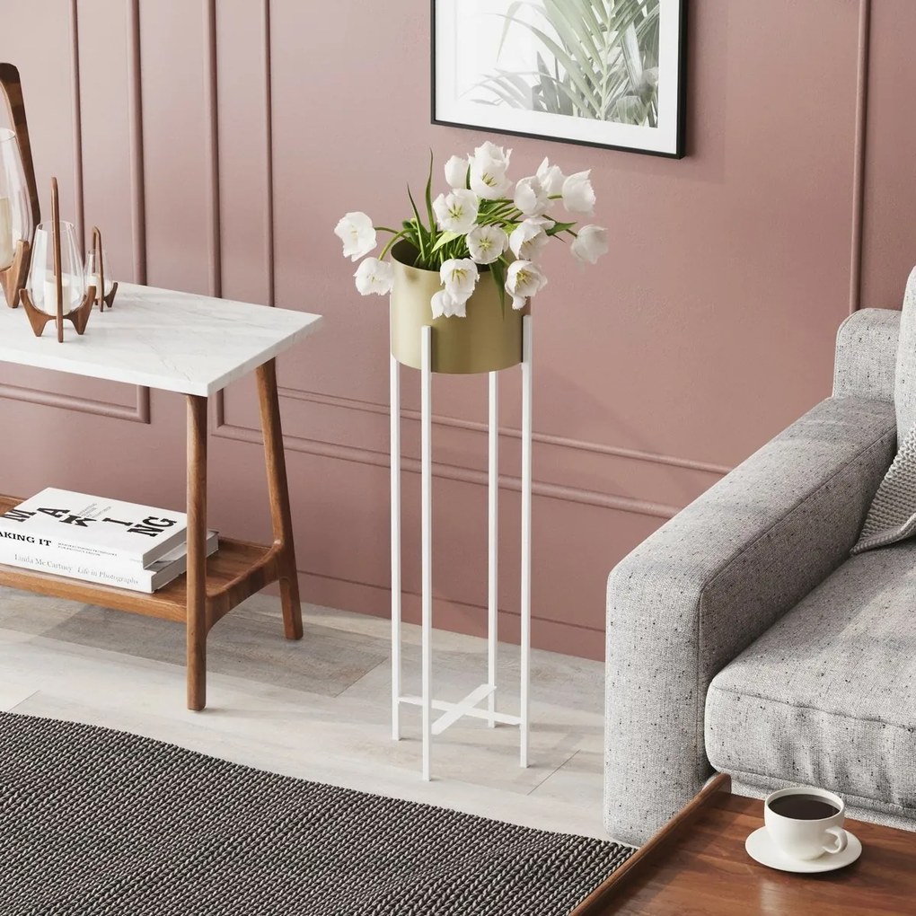 GED-025-C Loft fém virágállvány, fehér/arany