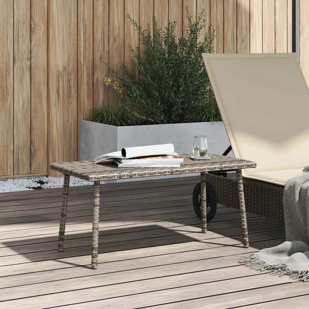 téglalap szürke polyrattan kerti dohányzóasztal 80x40x37cm