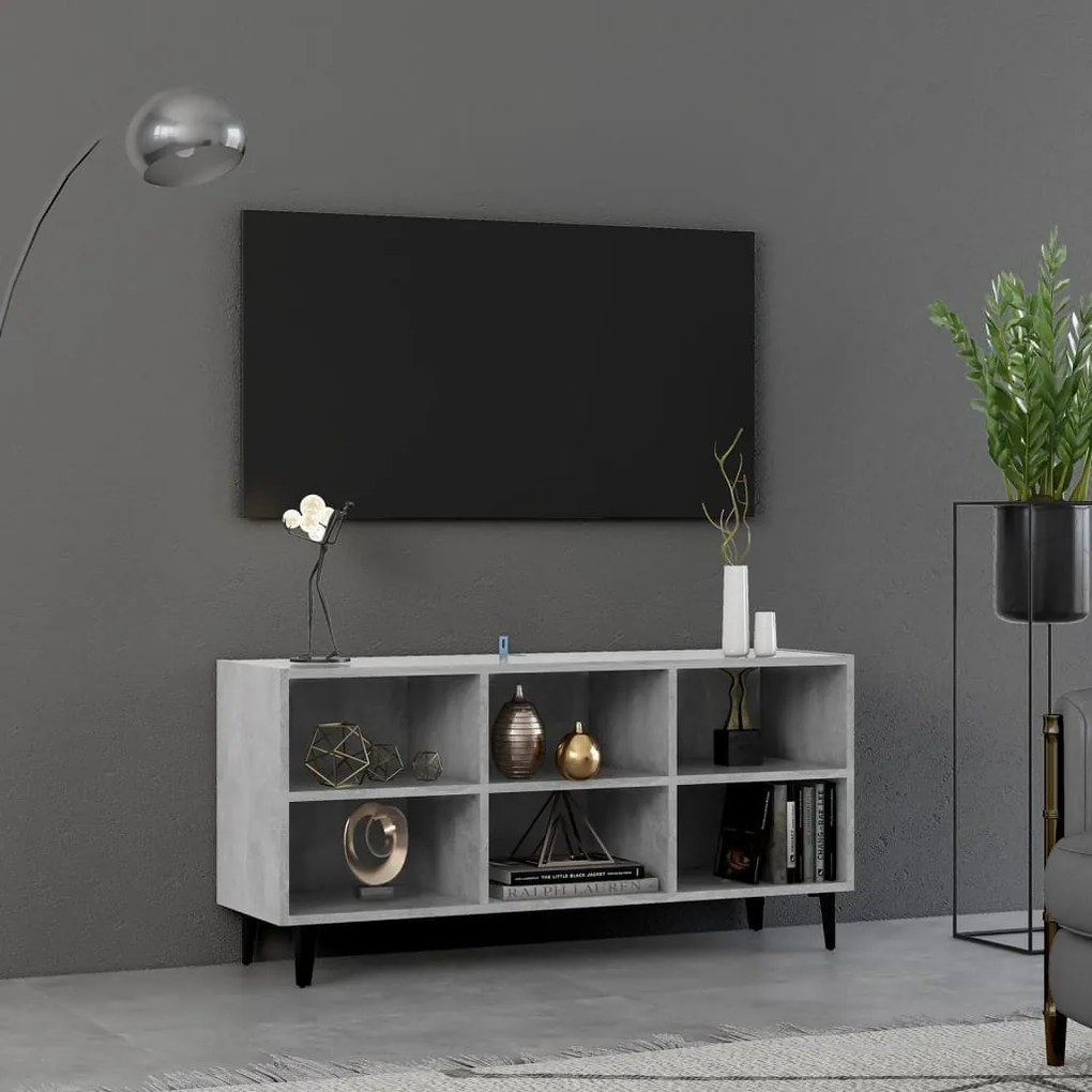 betonszürke TV-szekrény fémlábakkal 103,5 x 30 x 50 cm