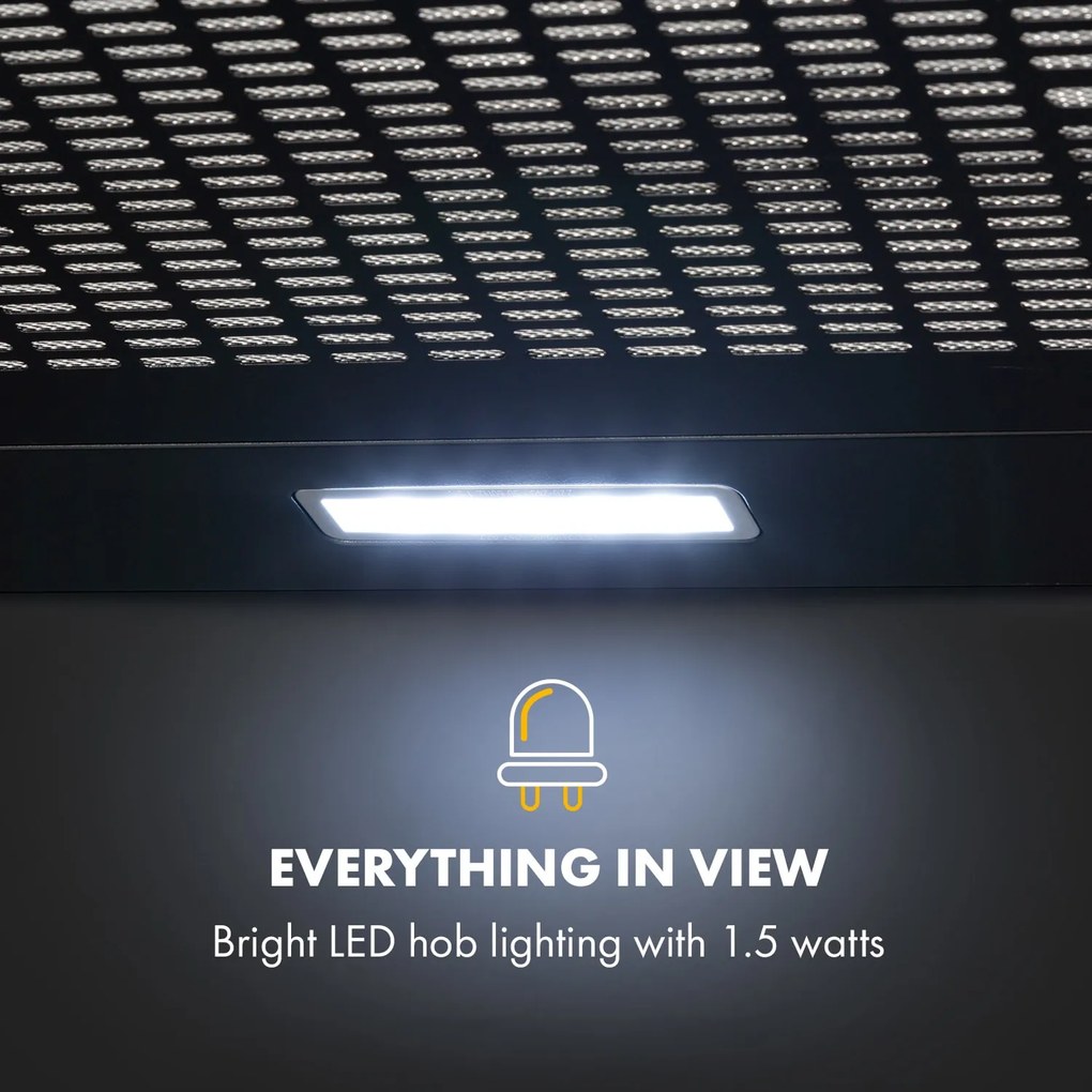 Klarstein Capannina, szekrény alá beépíthető páraelszívó, 60 cm, 166 m³/ó, LED, nemesacél, fekete