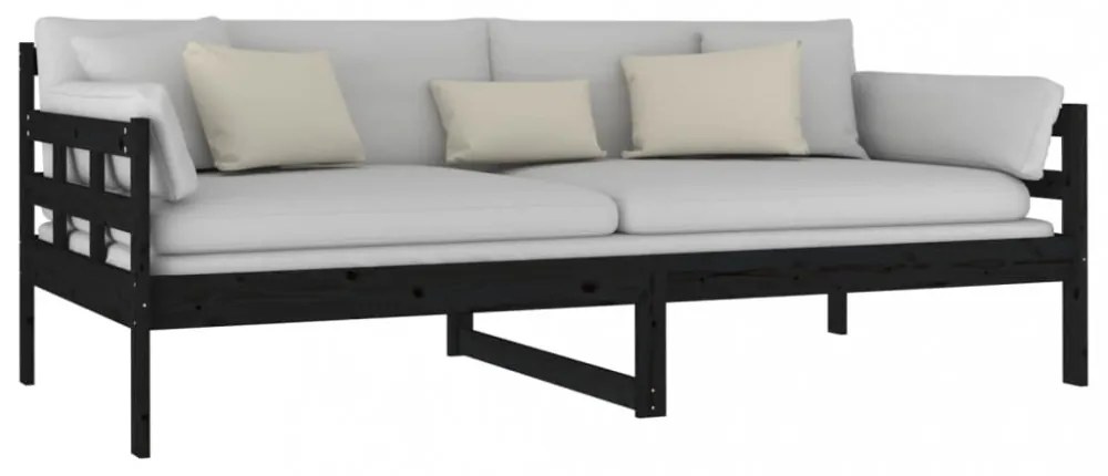 fekete tömör fenyőfa kanapéágy 90 x 190 cm