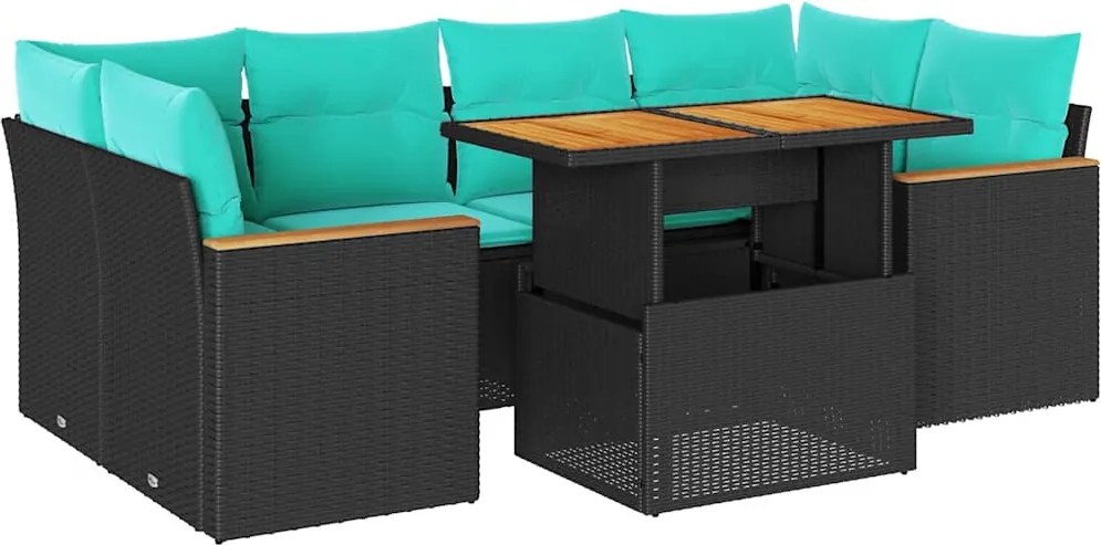 vidaXL 7 részes fekete polyrattan kerti ülőgarnitúra párnával