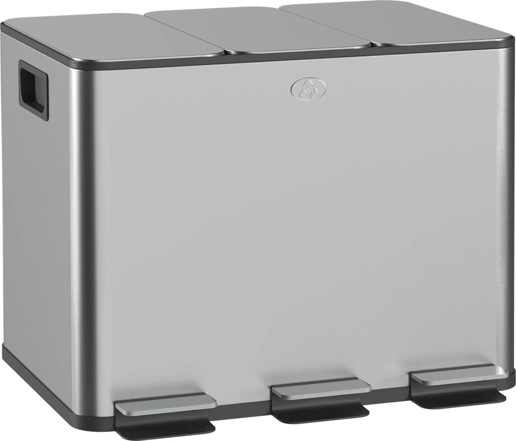 HOMCOM 3 rekeszes 20L Konyhai Pedálos Szemetes 3 Csendes Záródású Rozsdamentes Acél és PP Fedéllel, 61.9x36.6x56.7 cm, Ezüst | Aosom
