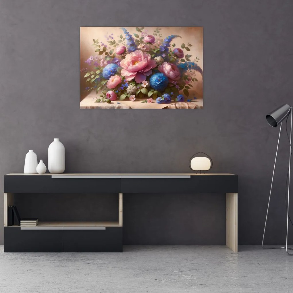 Kép - Asztal tele virágokkal (90x60 cm)