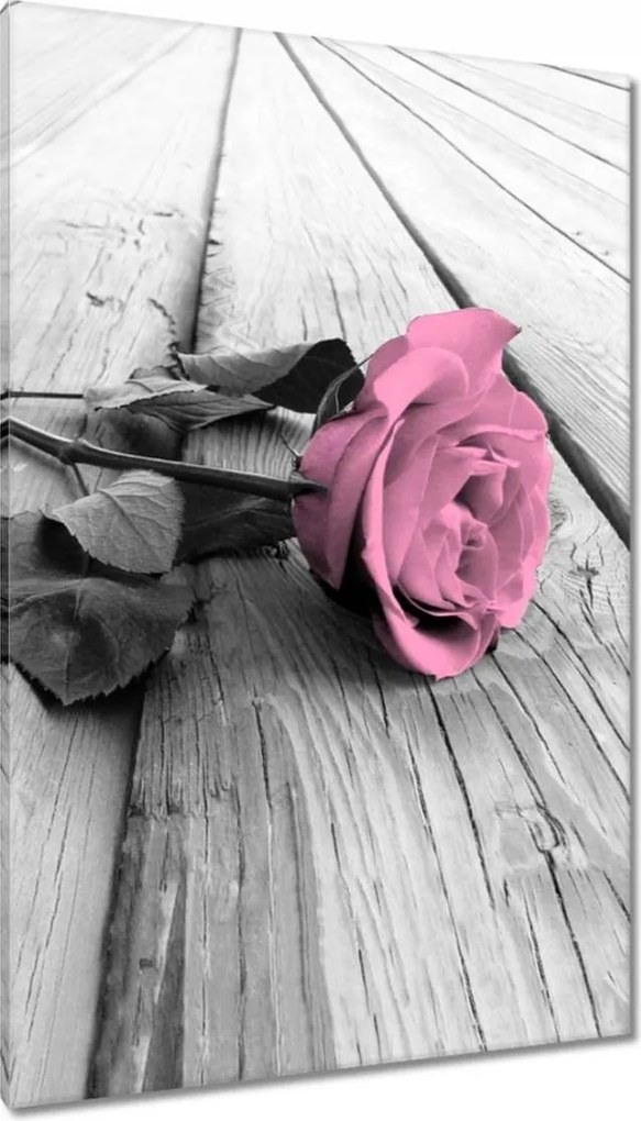 Vászonkép 80x120 Rózsa világos deszkákon