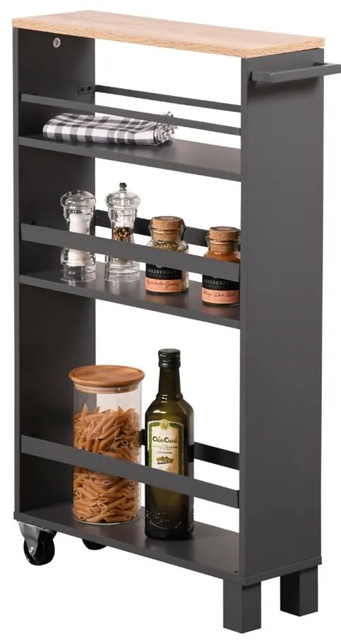 Kesper 24856 Görgős öblös polc, fekete, 50 x 15 x79 cm, 50 x 15 x 79 cm