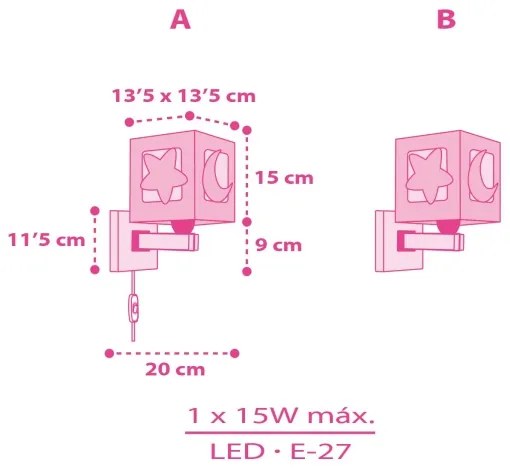 Dalber 63239S - Gyerek fali lámpa MOONLIGHT 1xE27/15W/230V rózsaszín